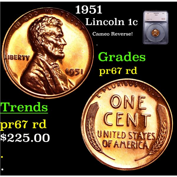 Proof 1951 Lincoln Cent 1c Graded pr67 rd BY SEGS