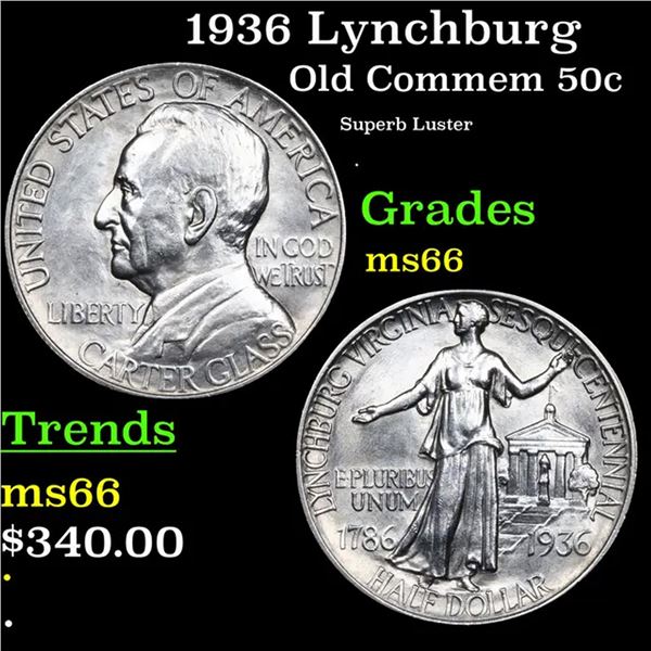 1936 Lynchburg Old Commem Half Dollar 50c Grades GEM+ Unc