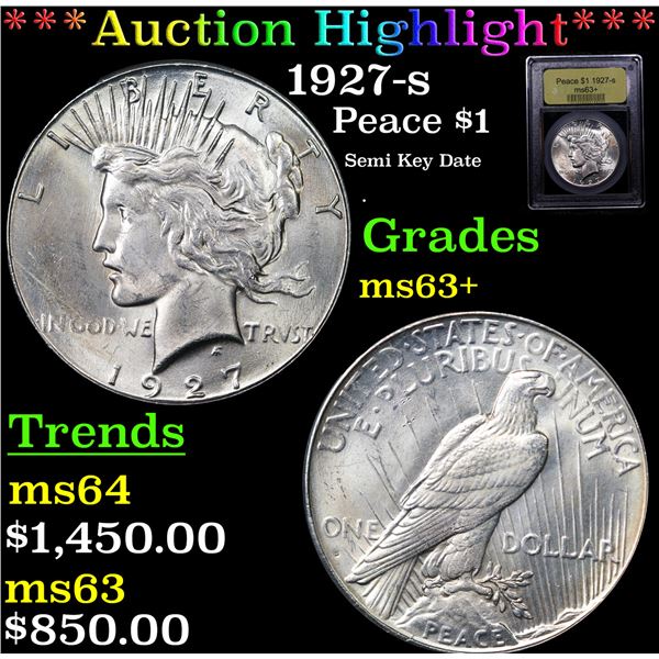 ***Auction Highlight*** 1927-s Peace Dollar $1 Graded Select+ Unc BY USCG (fc)