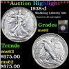 Image 1 : ***Auction Highlight*** 1938-d Walking Liberty Half Dollar 50c Graded Select Unc BY USCG (fc)