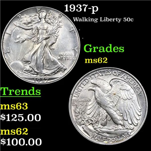 1937-p Walking Liberty Half Dollar 50c Grades Select Unc