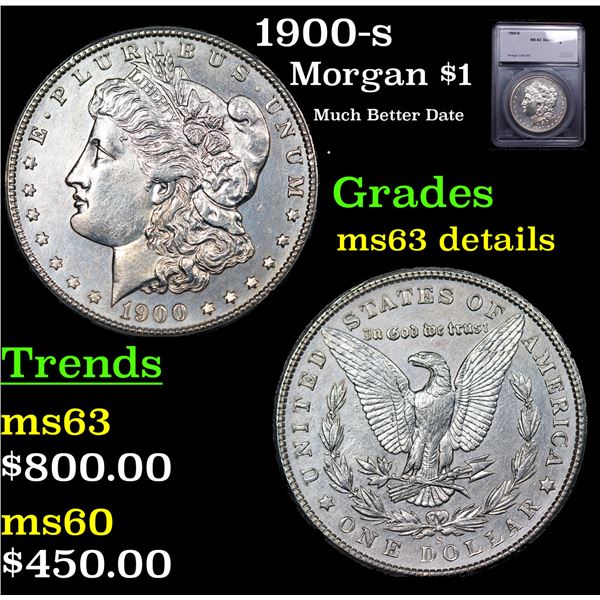 1900-s Morgan Dollar $1 Graded ms63 details BY SEGS