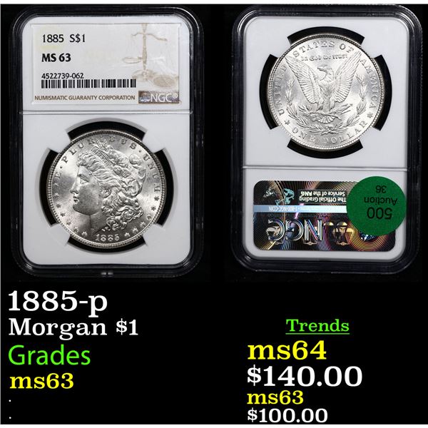 NGC 1885-p Morgan Dollar $1 Graded ms63 By NGC