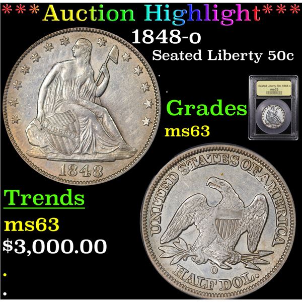 ***Auction Highlight*** 1848-o Seated Half Dollar 50c Graded Select Unc BY USCG (fc)