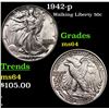 Image 1 : 1942-p Walking Liberty Half Dollar 50c Grades Choice Unc