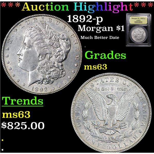 ***Auction Highlight*** 1892-p Morgan Dollar $1 Graded Select Unc By USCG (fc)
