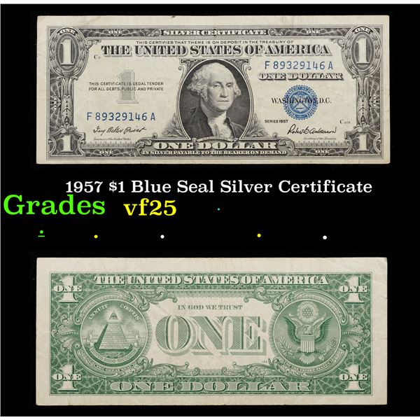 1957 $1 Blue Seal Silver Certificate Grades vf+