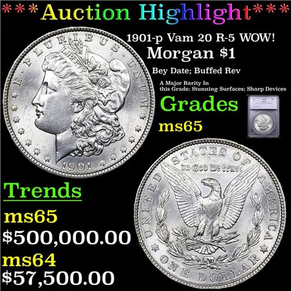 ***Auction Highlight*** 1901-p Morgan Dollar Vam 20 R-5 WOW! $1 Graded ms65 By SEGS (fc)