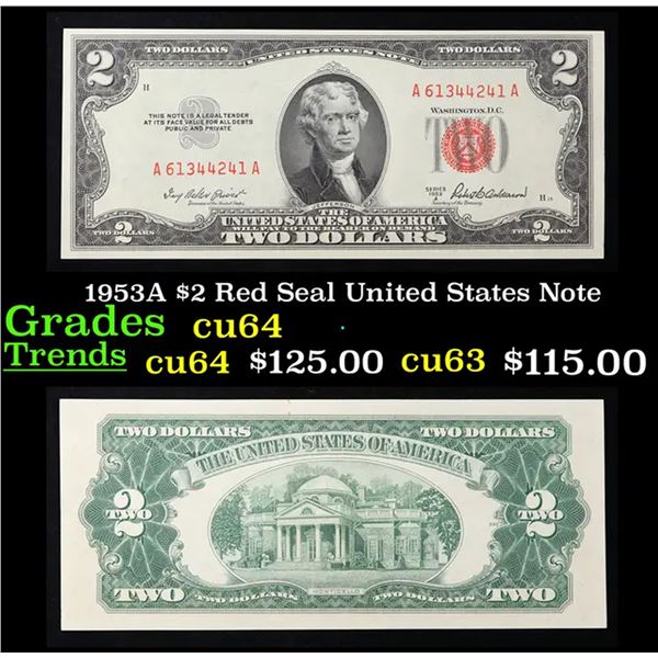 1953A $2 Red Seal United States Note Grades Choice CU
