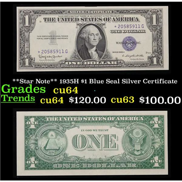 **Star Note** 1935H $1 Blue Seal Silver Certificate Grades Choice CU