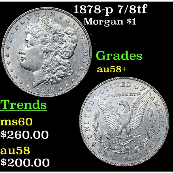 1878-p 7/8tf Morgan Dollar $1 Grades Choice AU/BU Slider+