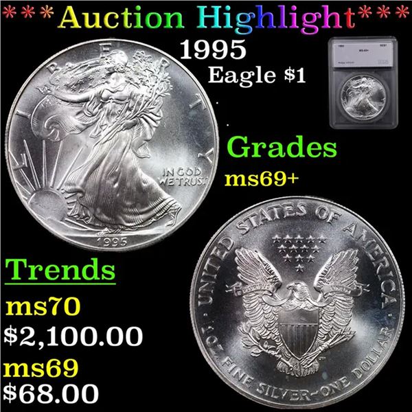 ***Auction Highlight*** 1995 Silver Eagle Dollar $1 Graded ms69+ BY SEGS (fc)