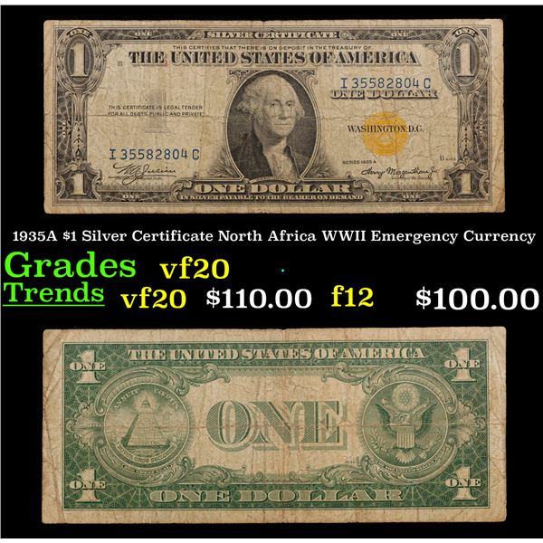 1935A $1 Silver Certificate North Africa WWII Emergency Currency Grades vf, very fine