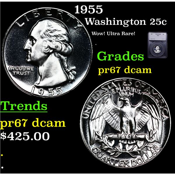 Proof 1955 Washington Quarter 25c Graded pr67 dcam BY SEGS
