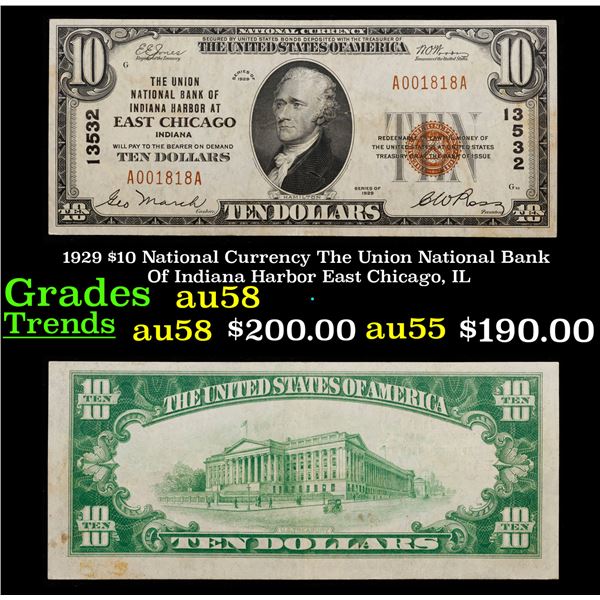 1929 $10 National Currency Grades Choice AU/BU Slider
