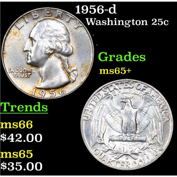 1956-d Washington Quarter 25c Grades GEM+ Unc