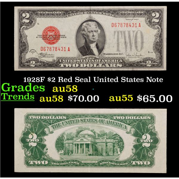 1928F $2 Red Seal United States Note Grades Choice AU/BU Slider