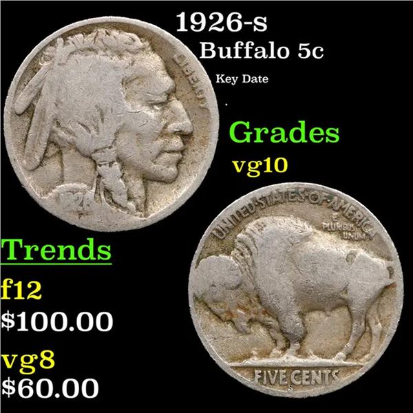 1926-s Buffalo Nickel 5c Grades vg+