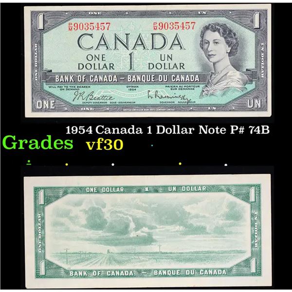 1954-1972 Canada 1 Dollar Note P# 74B Grades vf++