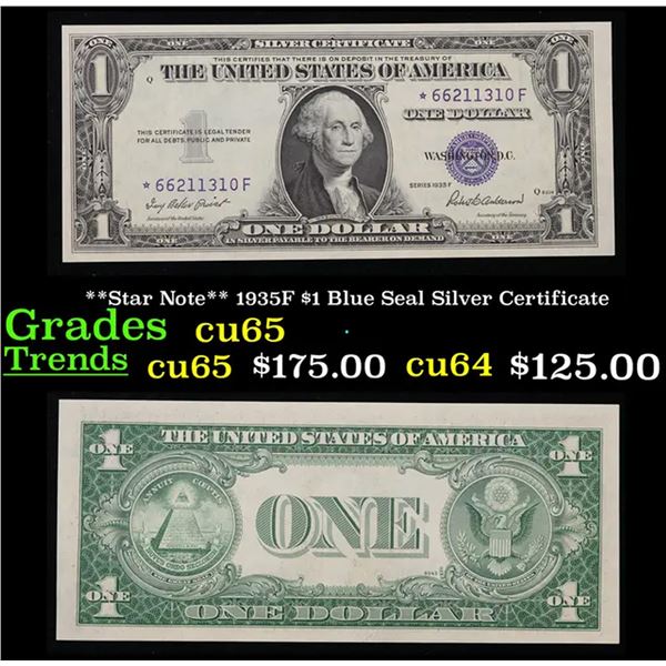 **Star Note** 1935F $1 Blue Seal Silver Certificate Grades Gem CU