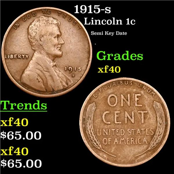 1915-s Lincoln Cent 1c Grades xf