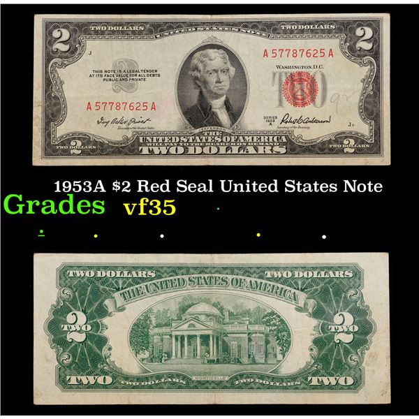 1953A $2 Red Seal United States Note Grades vf++