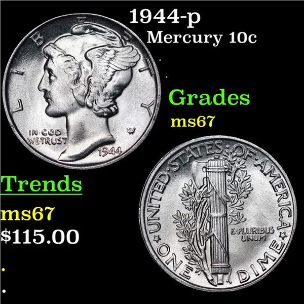 1944-p Mercury Dime 10c Grades GEM++ Unc