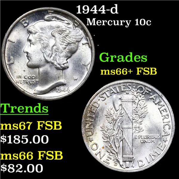 1944-d Mercury Dime 10c Grades GEM++ FSB