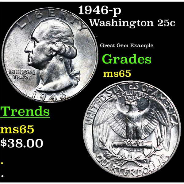 1946-p Washington Quarter 25c Grades GEM Unc