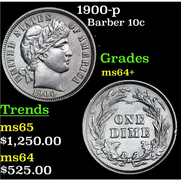 1900-p Barber Dime 10c Grades Choice Unc