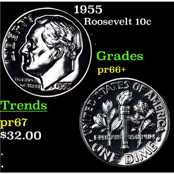 Proof 1955 Roosevelt Dime 10c Grades GEM++ Proof