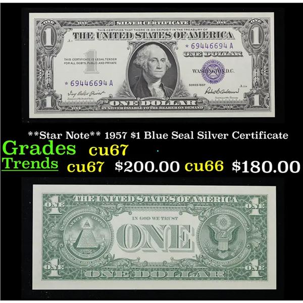 **Star Note** 1957 $1 Blue Seal Silver Certificate Grades Gem++ CU