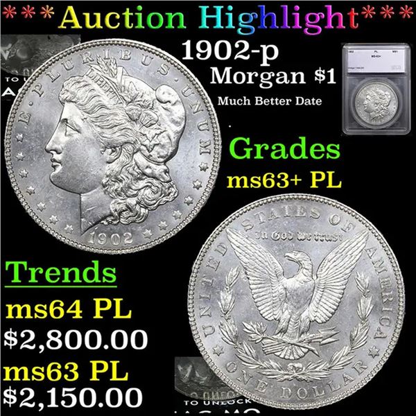 ***Auction Highlight*** 1902-p Morgan Dollar $1 Graded ms63+ PL BY SEGS (fc)