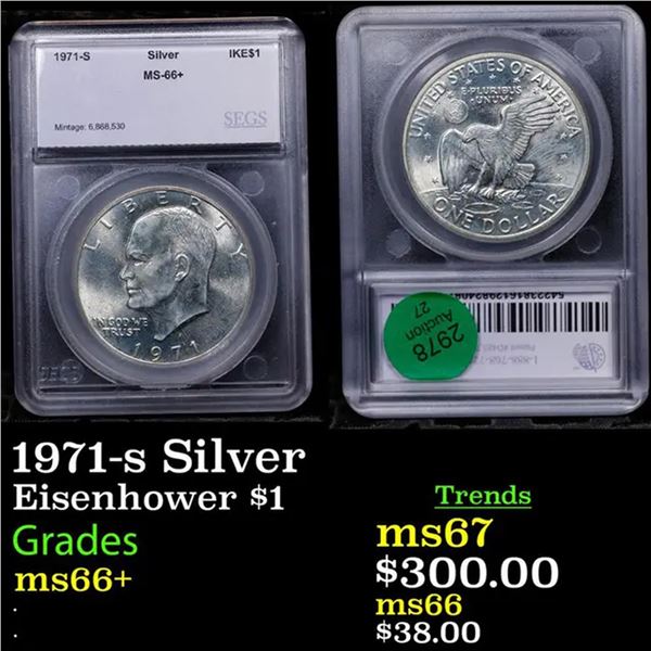 1971-s Silver Eisenhower Dollar $1 Graded ms66+ By SEGS