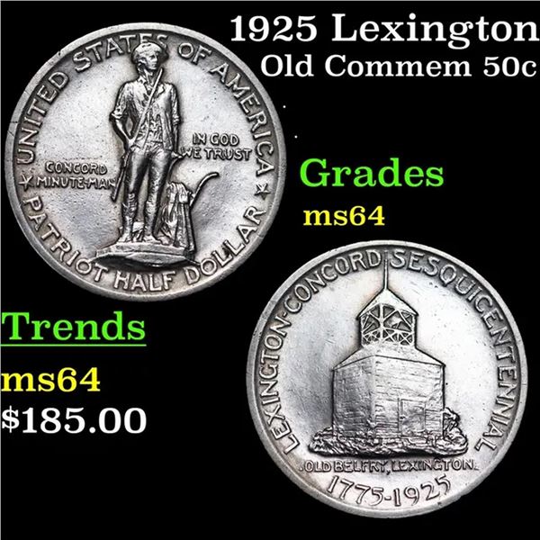 1925 Lexington Old Commem Half Dollar 50c Grades Choice Unc