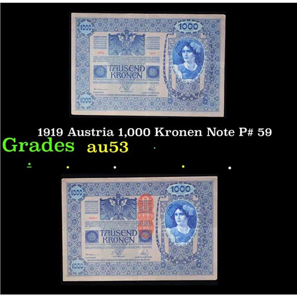 1919 Austria 1,000 Kronen Note P# 59 Grades Select AU