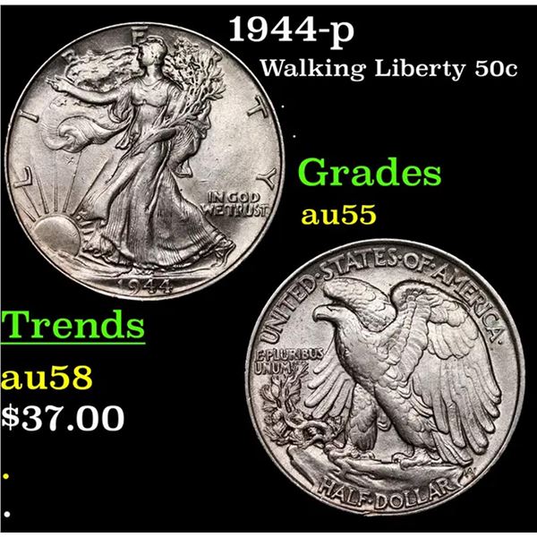 1944-p Walking Liberty Half Dollar 50c Grades Choice AU