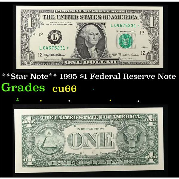 1995 $1 Federal Reserve Note Grades Gem+ CU