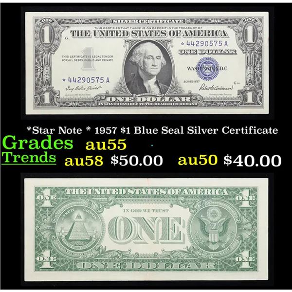 *Star Note * 1957 $1 Blue Seal Silver Certificate Grades Choice AU