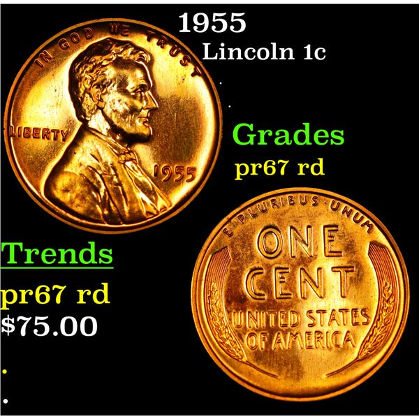 Proof 1955 Lincoln Cent 1c Grades Gem++ Proof Red