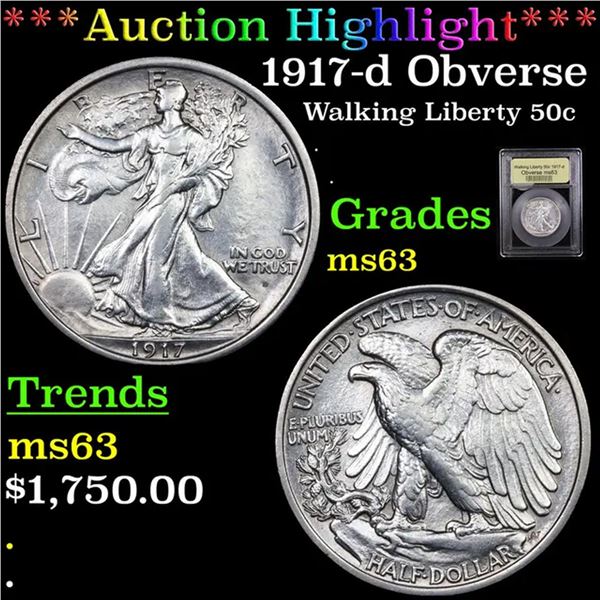 ***Auction Highlight*** 1917-d Obverse Walking Liberty Half Dollar 50c Graded Select Unc BY USCG (fc