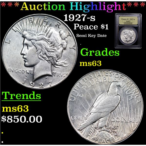 ***Auction Highlight*** 1927-s Peace Dollar $1 Graded Select Unc By USCG (fc)