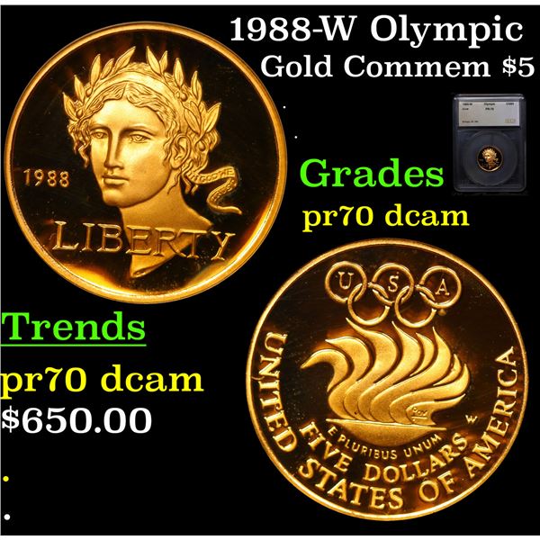 Proof 1988-W Olympic Gold Commemorative $5 Graded pr70 dcam By SEGS