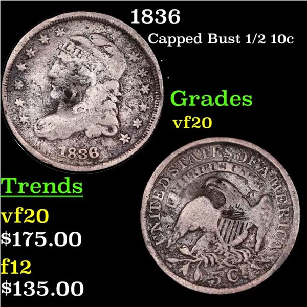 1836 Capped Bust Half Dime 1/2 10c Grades vf, very fine