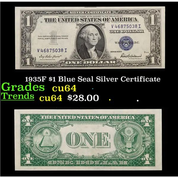1935F $1 Blue Seal Silver Certificate Grades Choice CU
