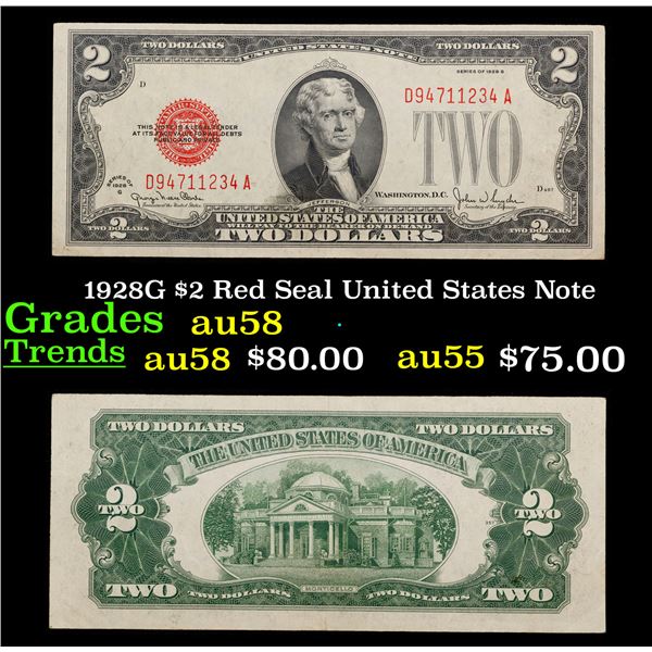 1928G $2 Red Seal United States Note Grades Choice AU/BU Slider