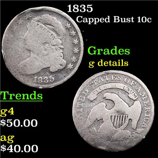 1835 Capped Bust Dime 10c Grades g details