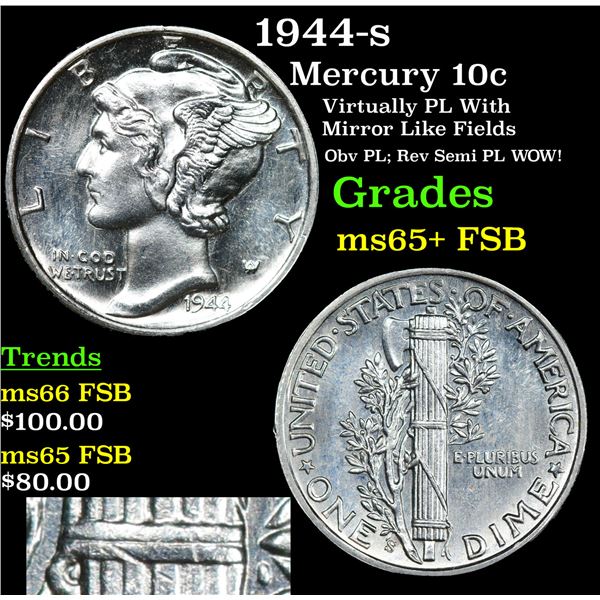 1944-s Mercury Dime 10c Grades GEM+ FSB