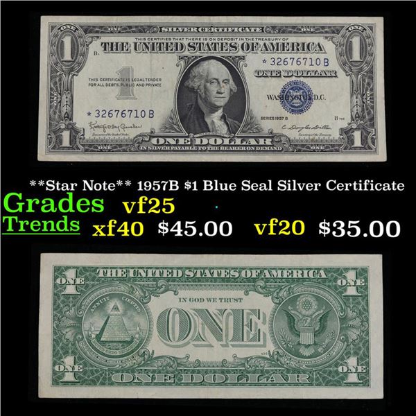 **Star Note** 1957B $1 Blue Seal Silver Certificate Grades vf+