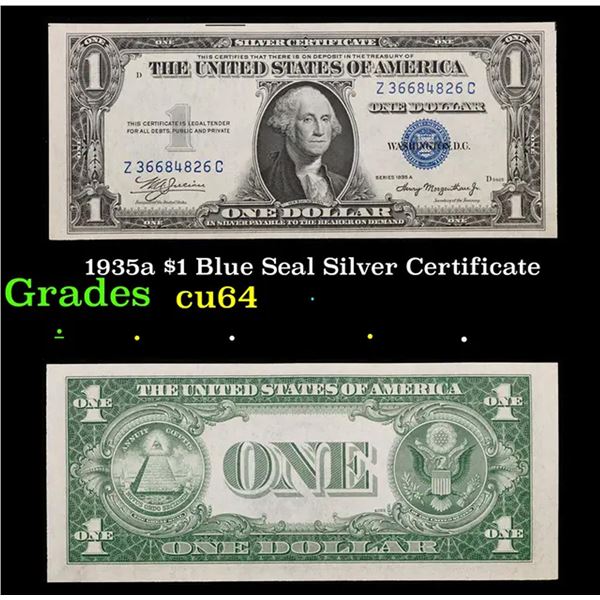 1935a $1 Blue Seal Silver Certificate Grades Choice CU